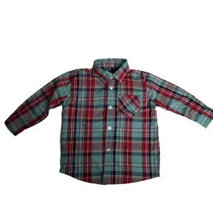 Buttons and Thread Boys Plaid Button Up Shirt Size 18M Red Green Cotton Preppy